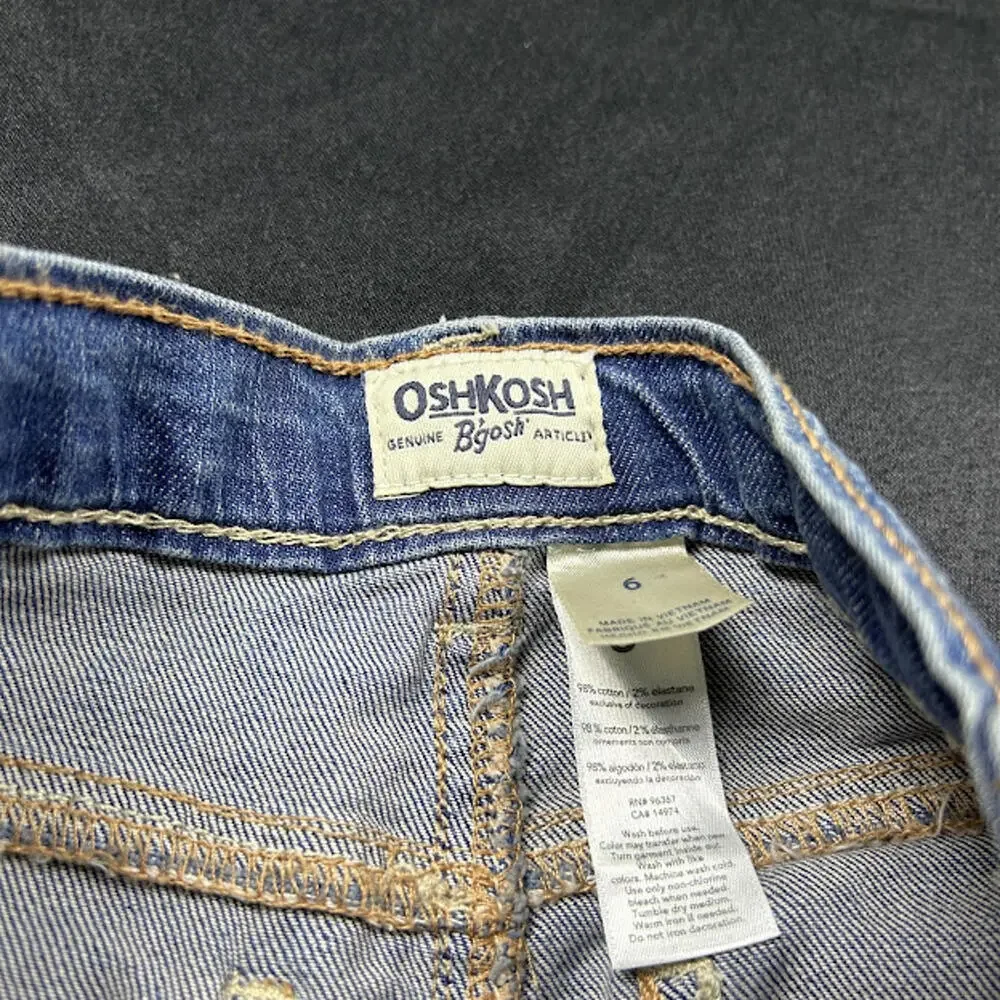 OshKosh B'gosh Girls Blue Jeans w Floral Fabric Rolled Cuffs Size 6Y‎ NWT